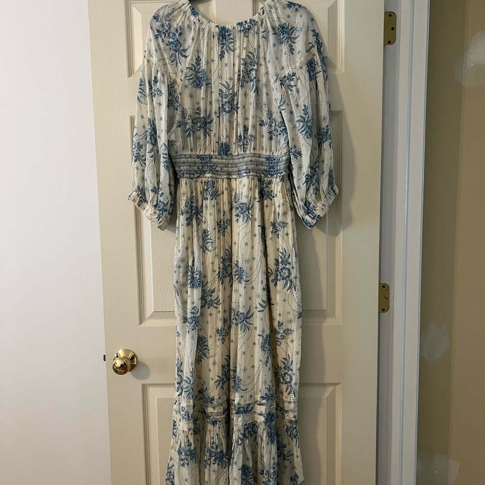 Free People Golden Hour Cream Maxi Dress with Blue Floral Print - Picture 4 of 7